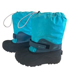 Columbia Powderbug Forty Kids Snow Boots Sz 5 Bright Aqua Night Wave Waterproof